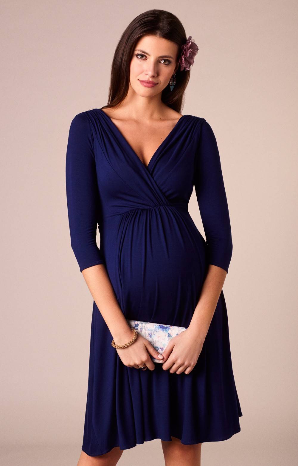 Classic V-Neck Cotton Maternity Dress for Women